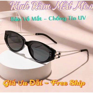 Kính Râm Nữ Hàn Quốc Kiểu Mắt Mèo Cổ Điển, Gọng Mỏng Kim Loại Chống Tia UV400, Thời Trang Nam Nữ
