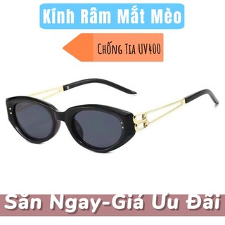 Kính Râm Mắt Mèo Nam Nữ, Gọng Đôi Kim Loại Titanium, Phong Cách Hàn Quốc, Chống Tia UV