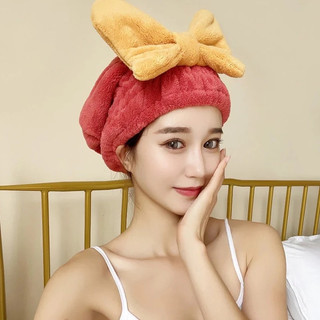 Mũ Ủ Tóc Khô Nhanh Vải San Hô Nơ Xinh - Khăn Quấn Đầu Microfiber Dày Dặn, Giảm Rụng Tóc