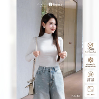 Áo thun cổ lọ tay dài Khiết Style tone trắng basic thanh lịch, dễ mặc, dễ mix & match KA501