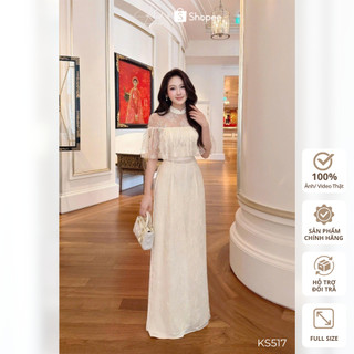 Set ren dài Khiết Style phối kim sa kem lấp lánh phong cách tiểu thư sang trọng KS517