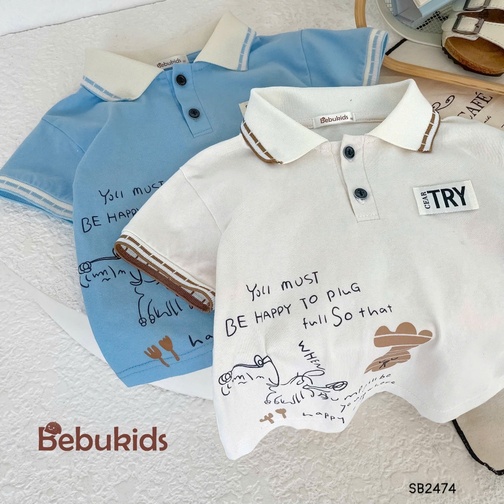 Bộ polo cộc tay Care Try Bebukids thiết kế bo tay dệt viền dành cho bé trai 8-21kg