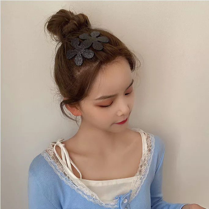 Set 2 Miếng Dán Tóc Màu Đen Kim Tuyến Tiện Dụng Làm Gọn gàng Tóc Con Xinh Xắn Phụ Kiện Tóc Empoli