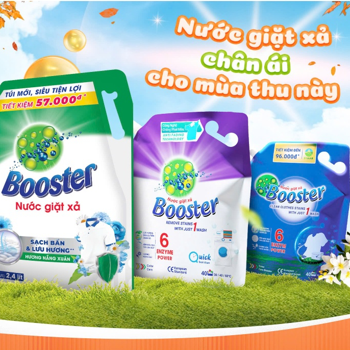 Nước giặt xả Booster hương nắng xuân đậm đặc túi 2.4L, Sạch thơm dịu nhẹ