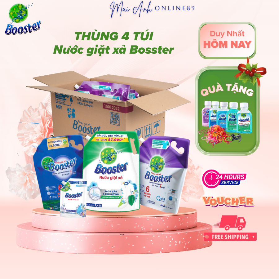 Thùng 4 Túi Nước giặt xả BOOSTER đậm đặc, Combo 4 túi mix màu FREESHIP