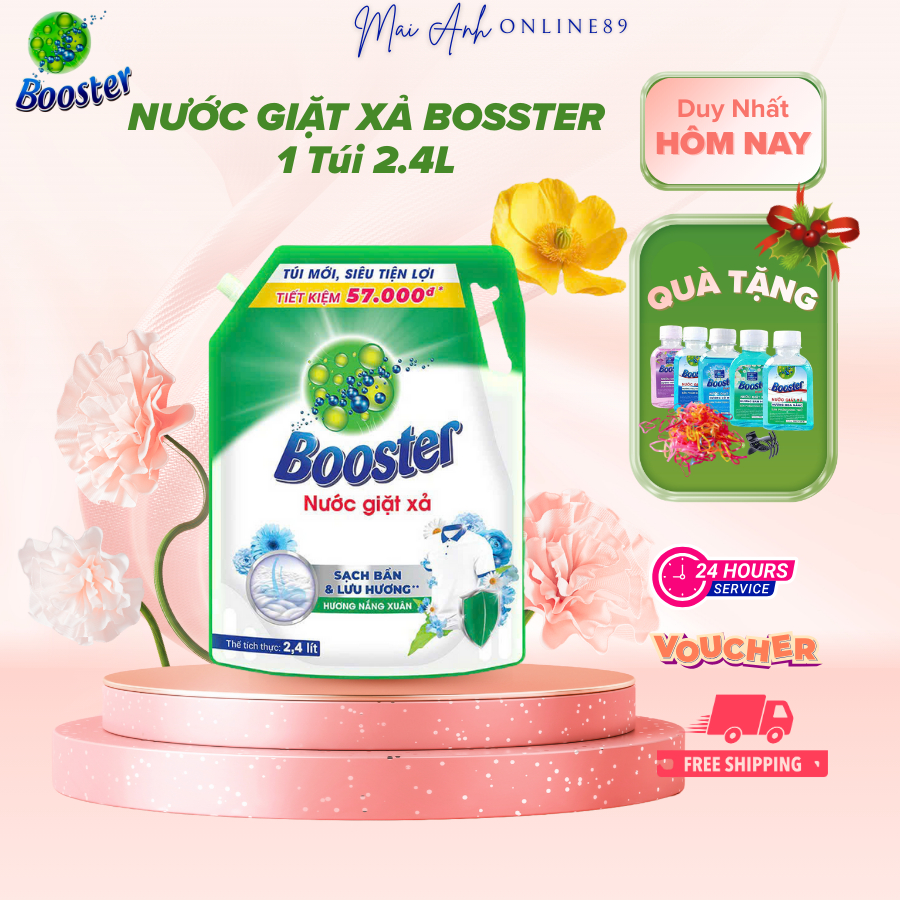 Nước giặt xả Booster hương nắng xuân đậm đặc túi 2.4L, Sạch thơm dịu nhẹ