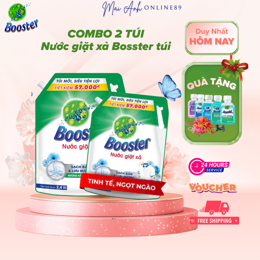 Combo 2 túi Nước giặt xả Bosster hương nắng xuân, túi 2,4L NEW