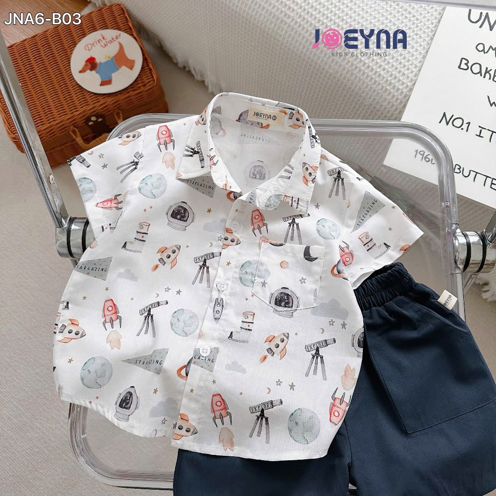 Set bộ sơ mi cộc Joeyna B03 họa tiết tên lửa siêu xinh cho bé
