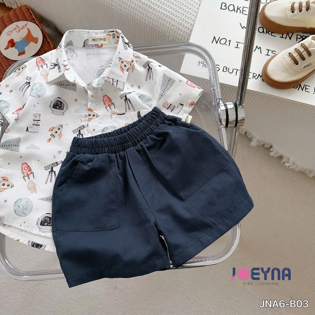 Set bộ sơ mi cộc Joeyna B03 họa tiết tên lửa siêu xinh cho bé
