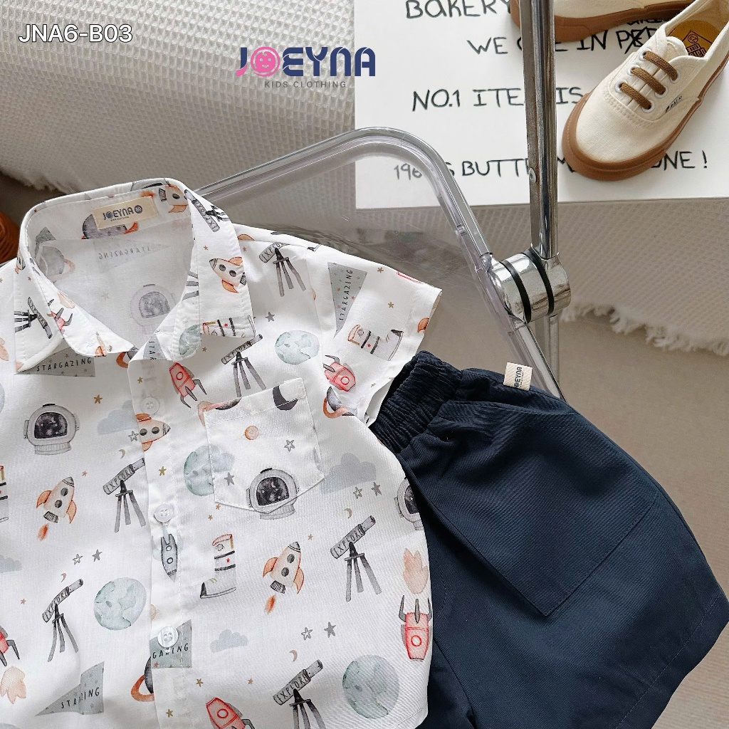 Set bộ sơ mi cộc Joeyna B03 họa tiết tên lửa siêu xinh cho bé