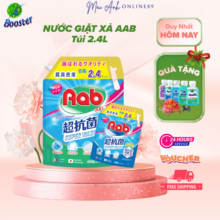 Nước giặt xả Bosster AAB đậm đặc hương anh đào túi 2.4kg - Hàng chính hãng