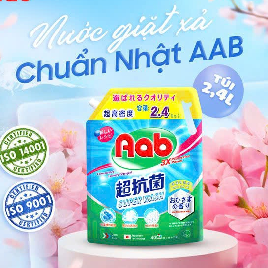 Nước giặt xả Bosster AAB đậm đặc hương anh đào túi 2.4kg - Hàng chính hãng