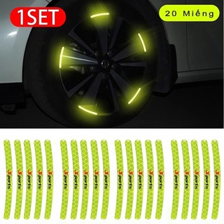 Tem Phản Quang Dán Mâm Xe Ô Tô Xe Máy SPORT – Bộ 20 Miếng Decal Phản Quang Bánh Xe An Toàn Ban Đêm