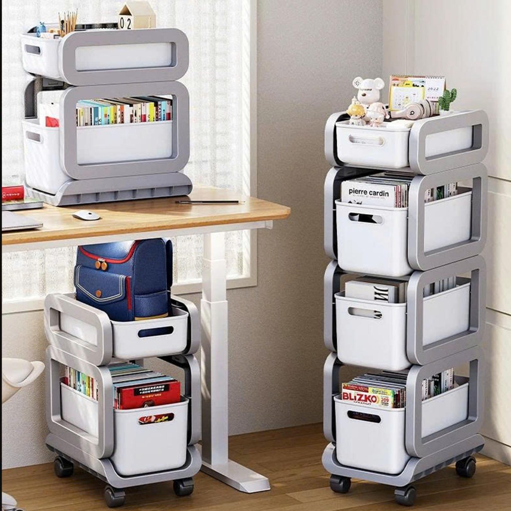 Giá đẩy để sách 4 tầng, Xe đẩy bỉm sữa, cặp xách, đồ dùng học tập, kệ nhà bếp