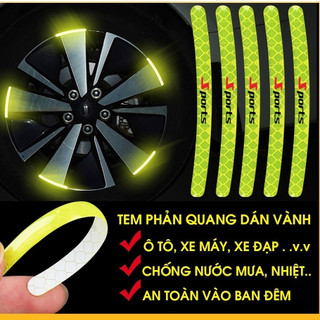 Tem Phản Quang Dán Mâm Xe Ô Tô Xe Máy SPORT – Bộ 20 Miếng Decal Phản Quang Bánh Xe An Toàn Ban Đêm