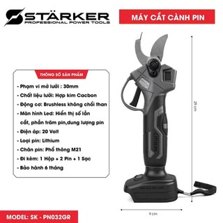 Máy cắt tỉa cành dùng pin Starker, kéo cắt cây động cơ không chổi than siêu khỏe cho nghề làm vườn cây cảnh