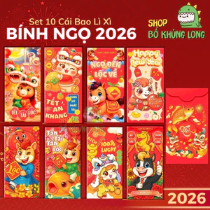 TỔNG HỢP Set 10 Bao Lì Xì Tết Đẹp 2026 BÍNH NGỌ Phát Tài Hơn 100 Mẫu Đẹp C150 Dày Dặn 16x8cm - BỐ KHỦNG LONG