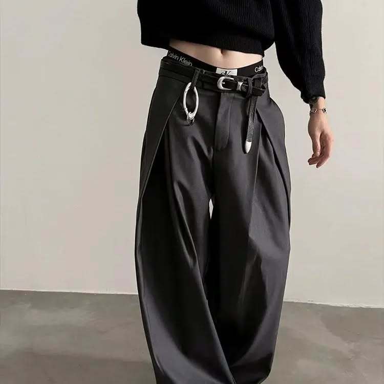 Quần Tây Dáng Rộng Unisex – Chất Vải Gấp Nếp Retro Mỹ, Thiết Kế Lưng Cao Form Đẹp Cá Tính