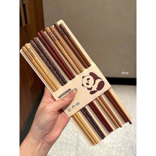 Sét 5 sét đũa gỗ panda, in hình gấu dễ thương 🌸🌸🌸
