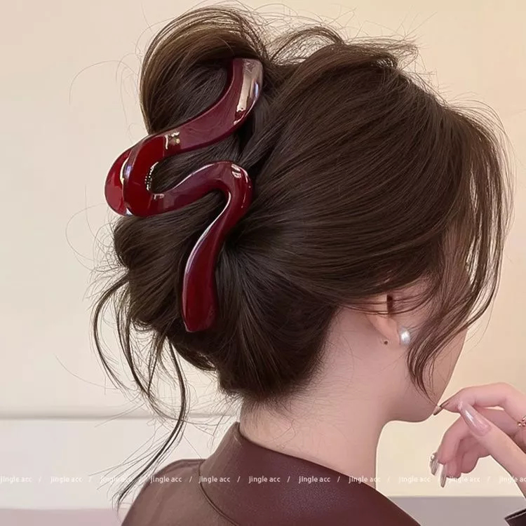 Kẹp Tóc Càng Cua Acrylic Bóng Màu Đỏ Sang Trọng Dễ Thương Phong Cách Hàn Quốc Phụ Kiện Tóc Nữ Empoli
