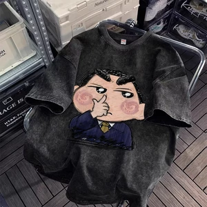 （24H SHIP） Áo thun in hình Crayon Shin-chan, 100% cotton, cổ tròn rộng rãi, tay ngắn, thoáng khí và thấm mồ hôi-D672