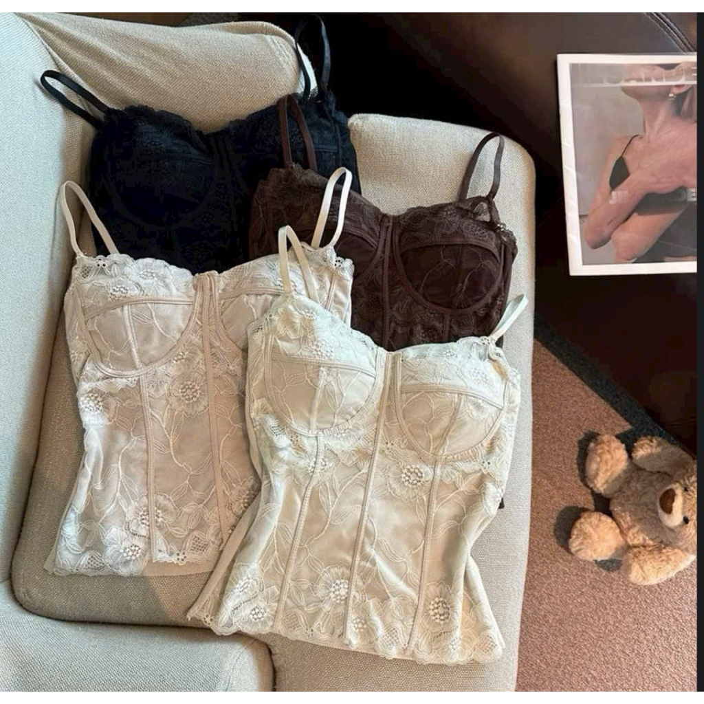(Loại 1)Áo 2 Dây,Áo Corset Ren Dáng Dài Có Đệm Nâng Ngực Tạo Khe Sang Trọng Sexy 2566 LILIRIA