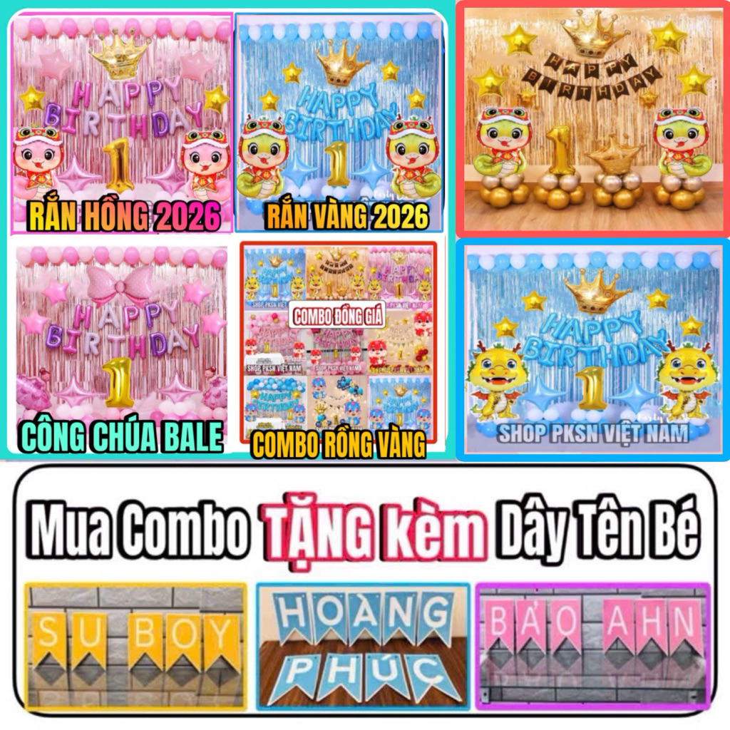 Combo Rắn Kute,  Rồng vàng + Tăng Kèm Dây tên Bé ( Tặng Bơm, Keo , Dây Ruy Băng)
