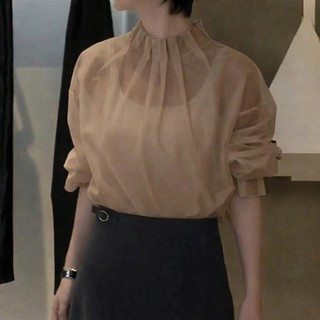 Áo Sơ Mi Nữ Tơ Óng Dài Tay Cổ Cao Xếp Ly Thanh Lịch 247store Pearl Silk Công Sở Đi Làm Đi Học A.somicocao537