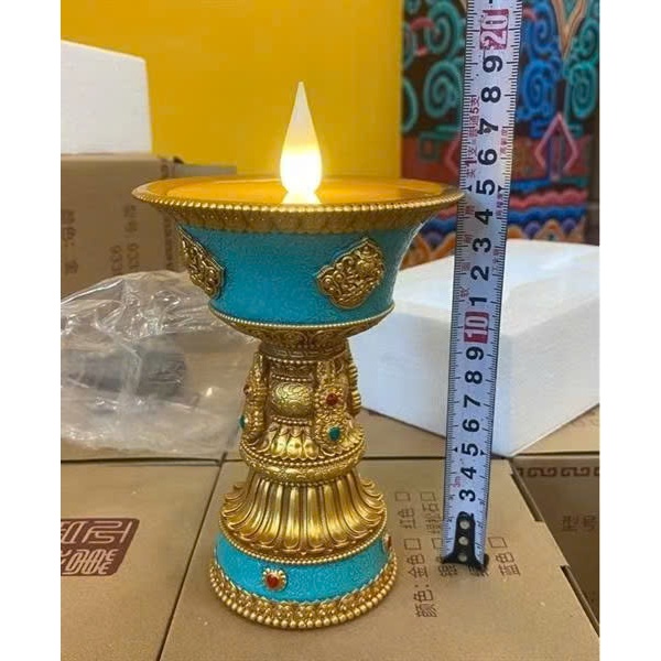 Đèn Thờ Điện, Chân Đèn Thờ Composite Cao Cấp,Chân Đèn Cúng Dường Điện Kèm Sạc, Cao 19CM Cả Ngọn