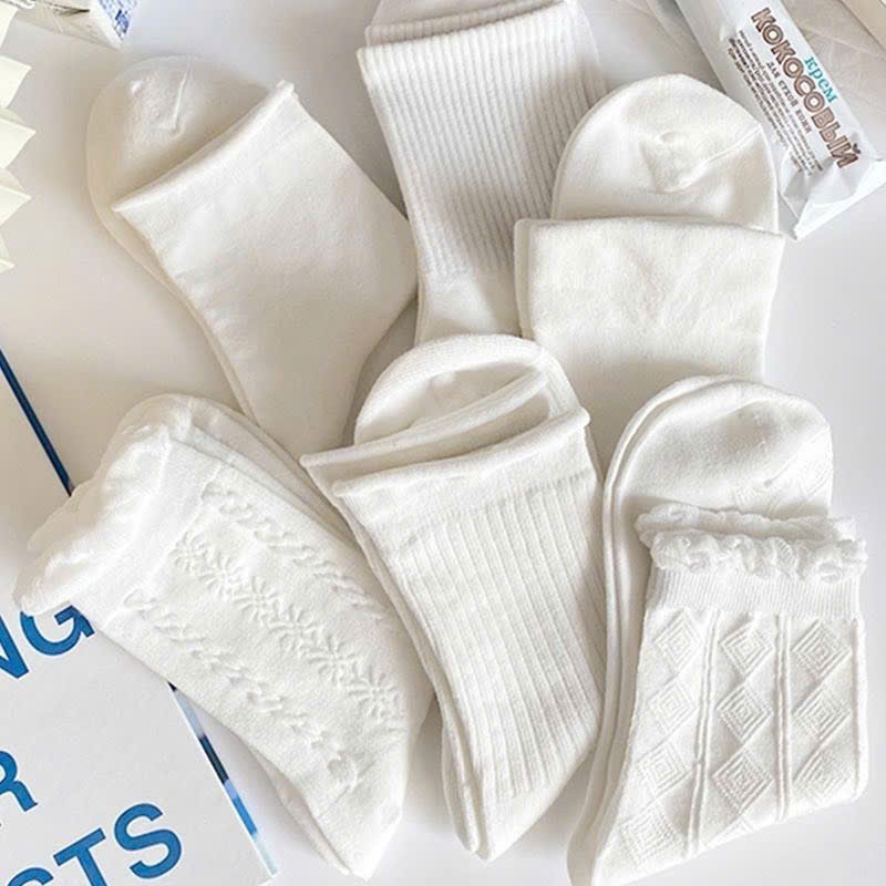 Tất Nữ Trắng Cổ Trung Phong Cách Hàn Quốc – Vớ Nữ Cotton Mềm Mịn, Thoáng Khí, Dễ Phối Đồ