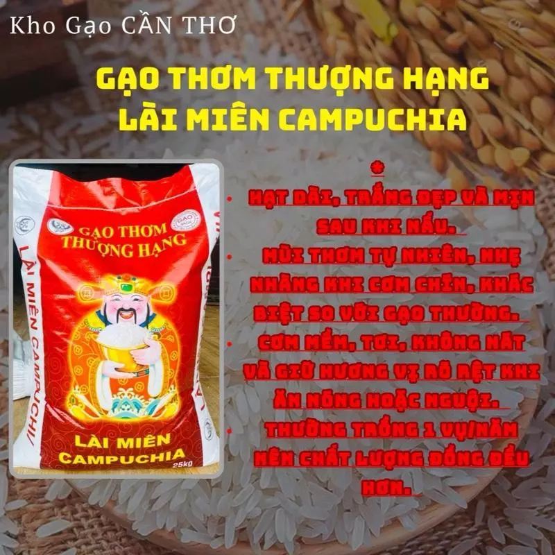 Bao 10kg Gạo Thơm Thượng Hạng - Gạo Lài Miên Campuchia