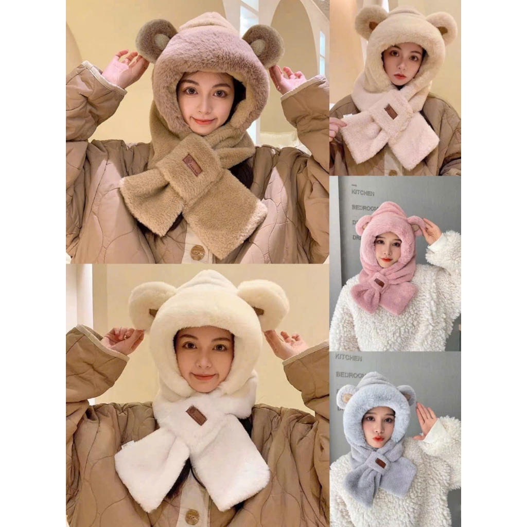 Mùa đông một chiếc mũ gấu bông sang trọng một chiếc khăn quàng cổ dày dặn một chiếc mũ lông thú dễ thương đi ấm áp
