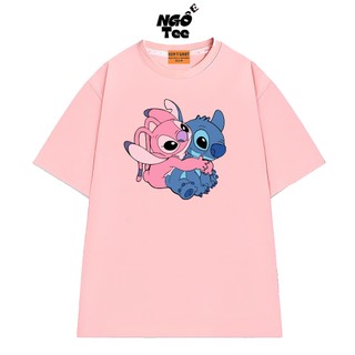 Áo Thun NGỐ TEE Hoạt Hình Lilo & Stitch Tình Yêu Giữa Stitch và Angel Vải Cotton Mềm Mịn