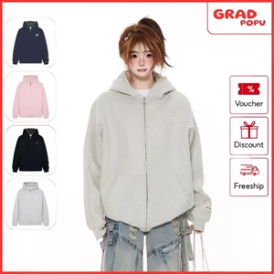 Áo khoác nỉ GRADPOPU có mũ trùm kiểu dáng đơn giản rộng rãi thoải mái đa năng dành cho nữ PH444