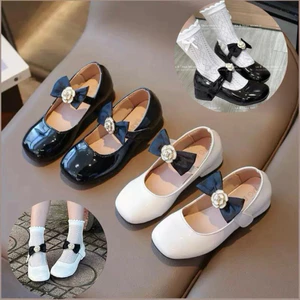 Giày búp bê cao gót cho bé gái khóa dán đính nơ hoa tiện lợi chất liệu da bóng cao cấp mix cùng váy đi tiệc chụp ảnh G74