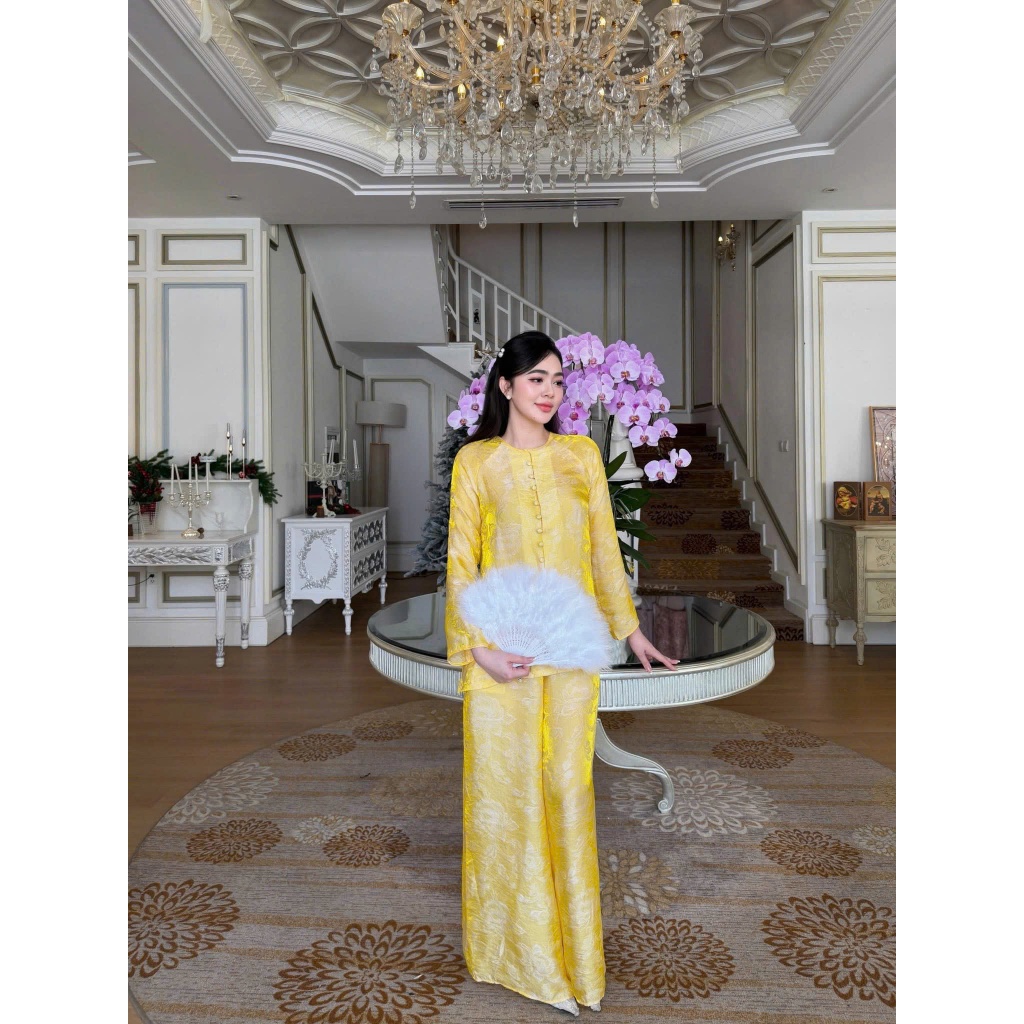 Bộ đi chùa bà ba cách tân cổ tròn lụa gấm tằm Tency Pháp phục lễ chùa đính cúc bọc dài tay gâm mềmThanh lịch - NGO