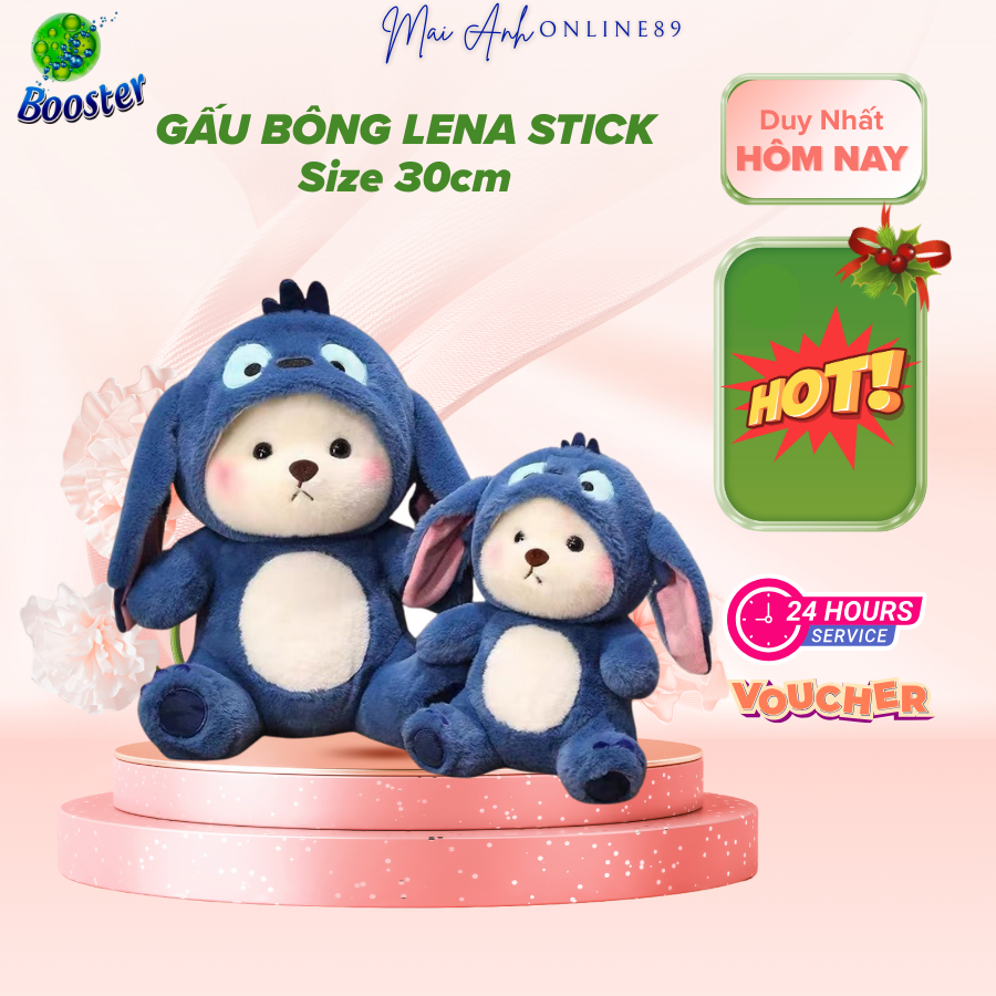 Gấu bông Lena Stick, gấu Lena màu xanh dễ thương kt 30cm, thú nhồi bông cao cấp freeship