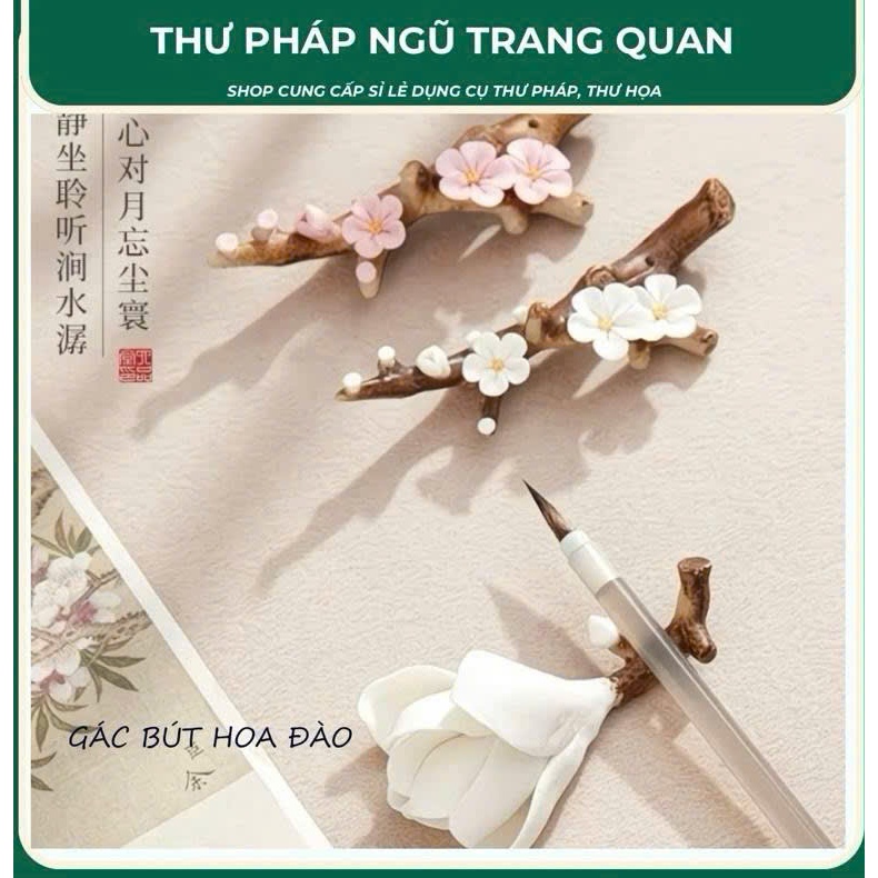 Gác bút lông bằng gốm sứ hình hoa ngọc lan và hoa đào, dùng làm gác bút, trang trí trà thất cắm hương trang trí