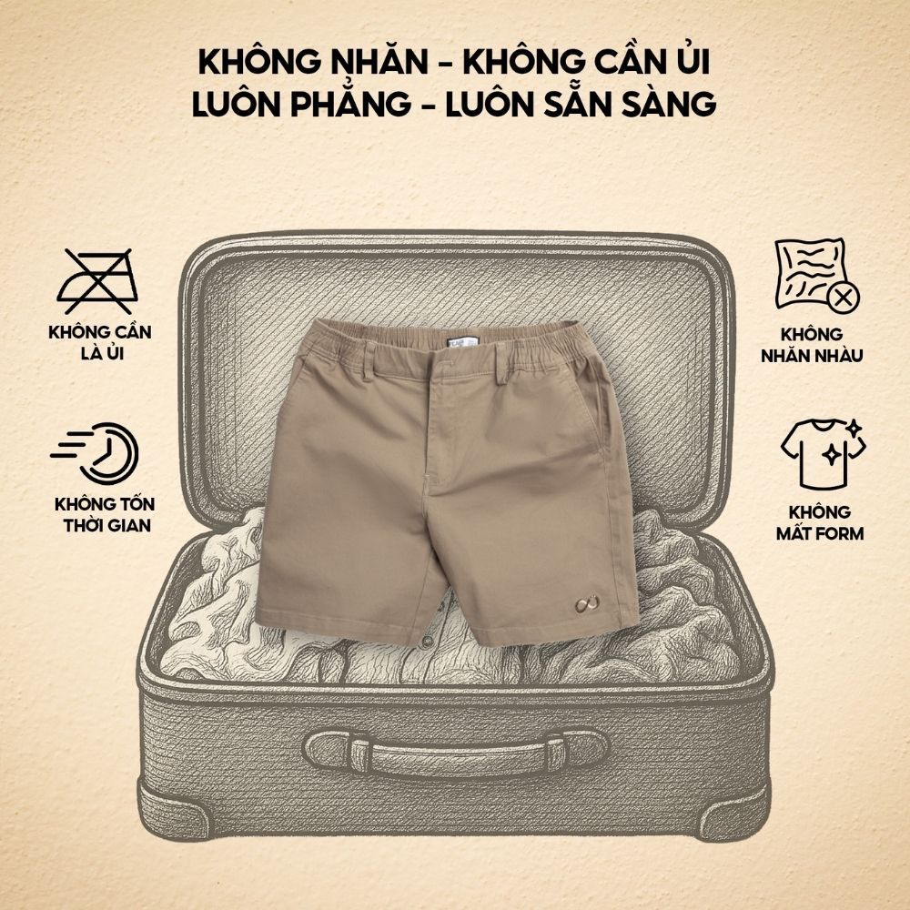 Quần short kaki nam Infinity Agile, form trên gối,co giãn dễ chiu, mềm mịn, tôn dáng - FEAER