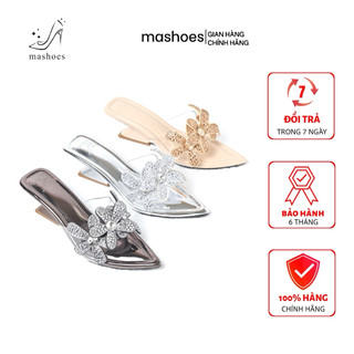 Dép Guốc Nữ Mũi Nhọn Quai Meca Trong Đính 3 Hoa Đá 5 Cánh – Dép Xuồng Nữ Êm Chân, Sang Chảnh D4802