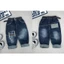 Quần Jean baggy thêu Bear xước mix trang trí lạ mắt màu đậm cho bé trai