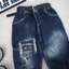 Quần Jean baggy thêu Bear xước mix trang trí lạ mắt màu đậm cho bé trai