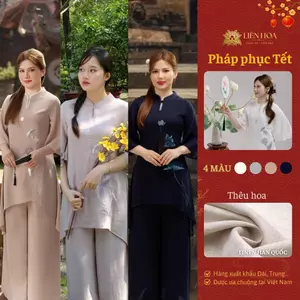 Pháp Phục Nữ Liên Hoa – Đầm 1 Nút Truyền Thống, Thêu Hoa Sen, Thanh Lịch Đi Chùa