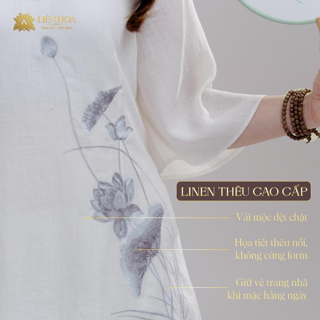 [Tết] Pháp Phục Nữ Liên Hoa – Đầm 1 Nút Truyền Thống, Thêu Hoa Sen, Thanh Lịch Đi Chùa