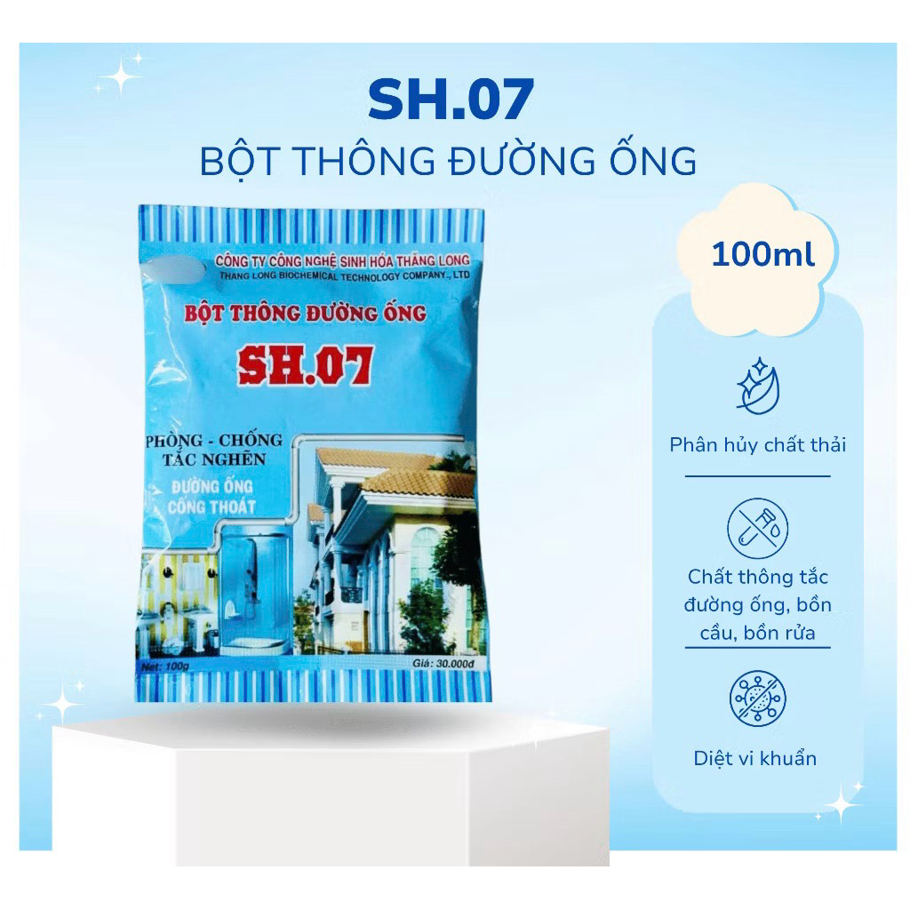 xả kho giảm 40% Bột Làm Sach Đường Ống SH07 – Hỗ Trợ Làm Sạch Đường Ống, Bồn Rửa, Khu Vực Thoát Nước