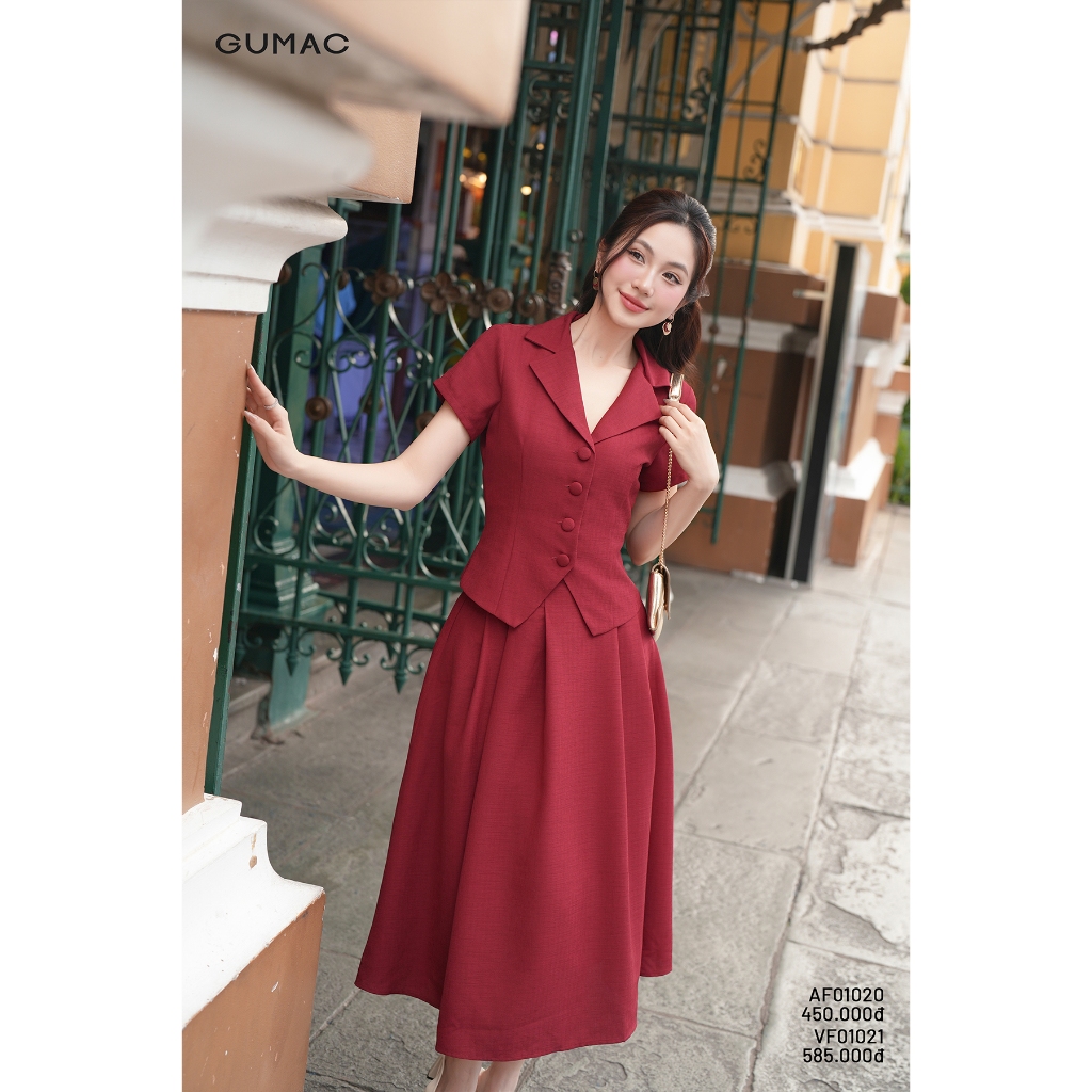 Set lẻ Áo kiểu nữ GUMAC cổ danton  AF12002 - Chân váy nữ GUMAC A ly xòe  VF12003