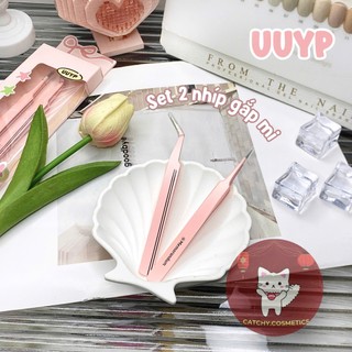 [UUYP] Set 2 Nhíp Gắp Mi UUYP Đa Năng Vỏ Hồng, Thép Không Gỉ (K-K505)
