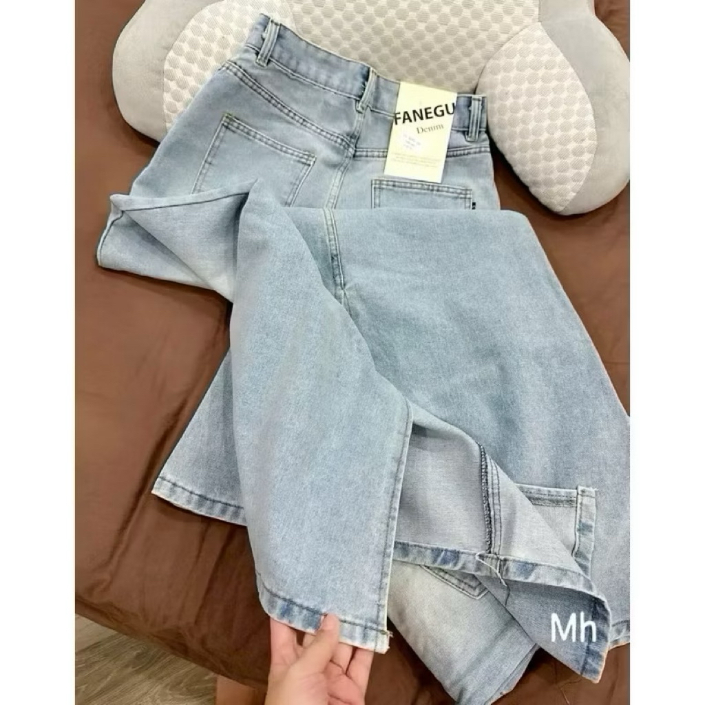 Chân váy jeans nữ đuôi cá dáng dài denim xẻ sau ~94cm