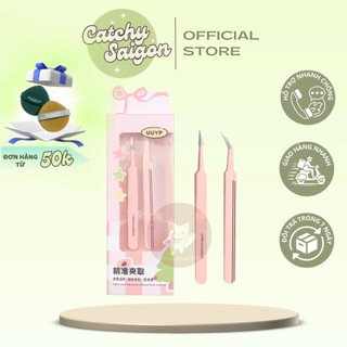 [UUYP] Set 2 Nhíp Gắp Mi UUYP Đa Năng Vỏ Hồng, Thép Không Gỉ (K-K505)