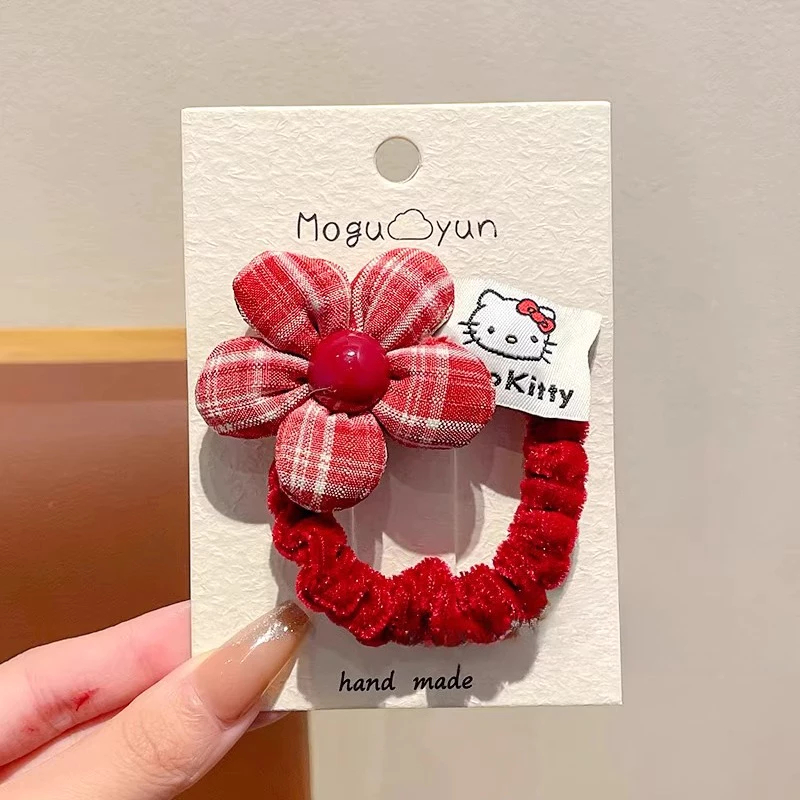 Dây Buộc Tóc Nhún Đính Hoa Vải Mặt Kitty /Gấu/Thỏ Xinh Xắn Dễ Thương Phụ Kiện Tóc Empoli